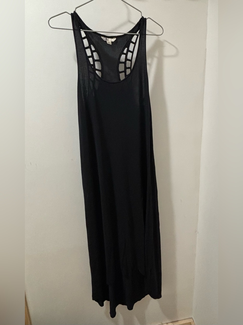 Volcom Black Maxi Summer Dress with Lattice Racerback